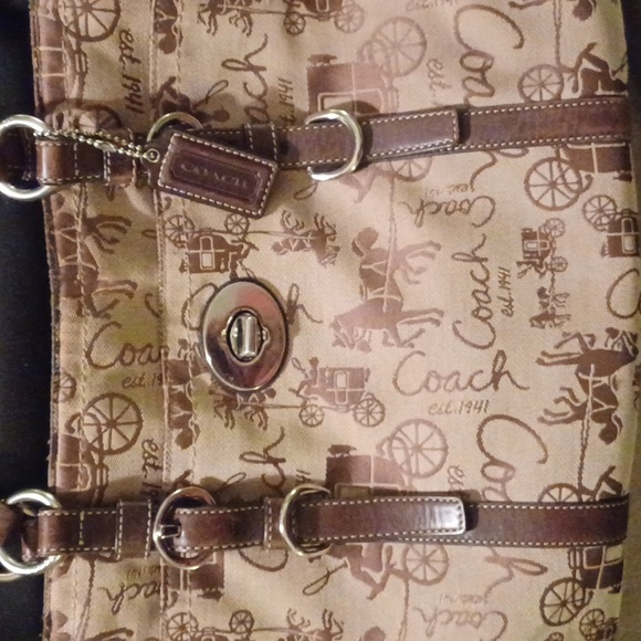 Coach Handbags - Coach brown canvas shoulder handbag purse  leather straps  hangtag Vintage